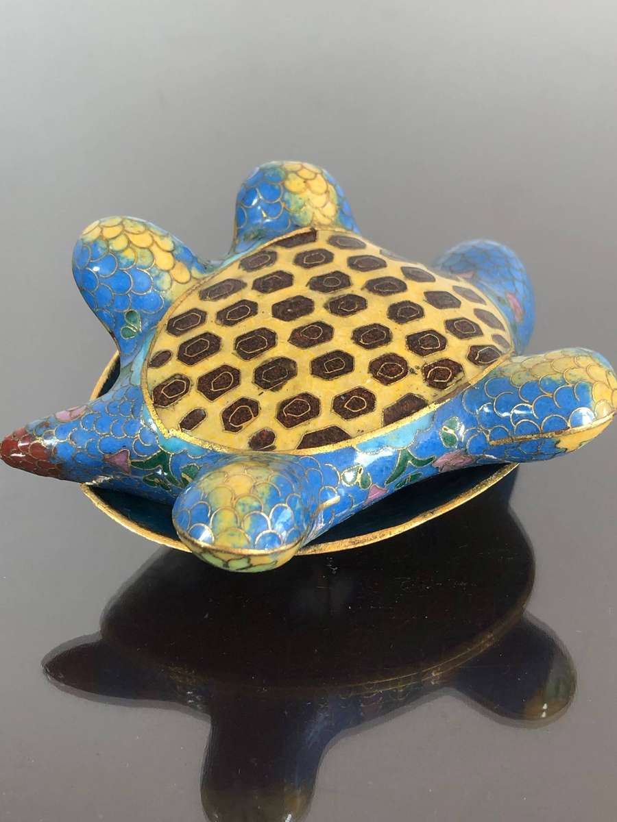 A Vintage Cloisonné Turtle Trinket Box With Removable Shell Top