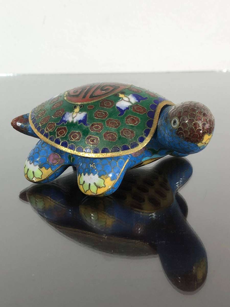 A Vintage Cloisonné Turtle Trinket Box With Removable Shell Top