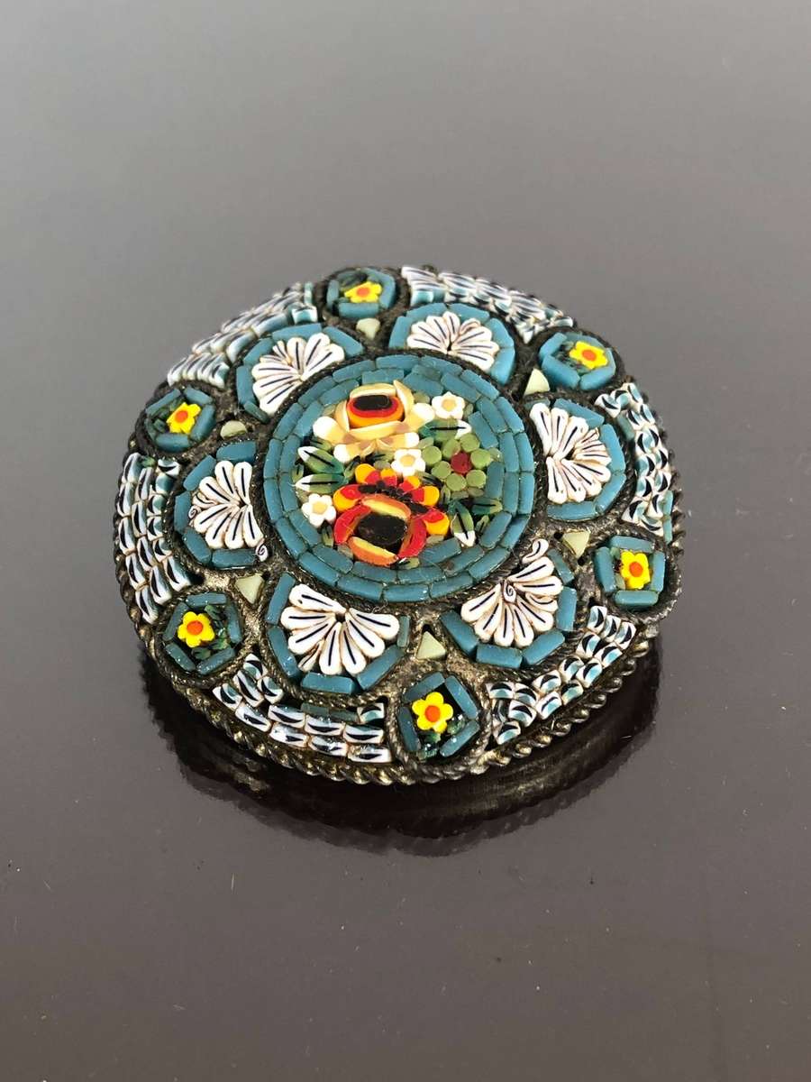 A Colouful Italian Micro Mosaic Pin Brooch