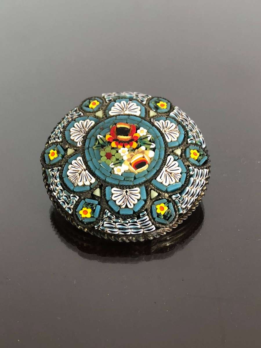 A Colouful Italian Micro Mosaic Pin Brooch