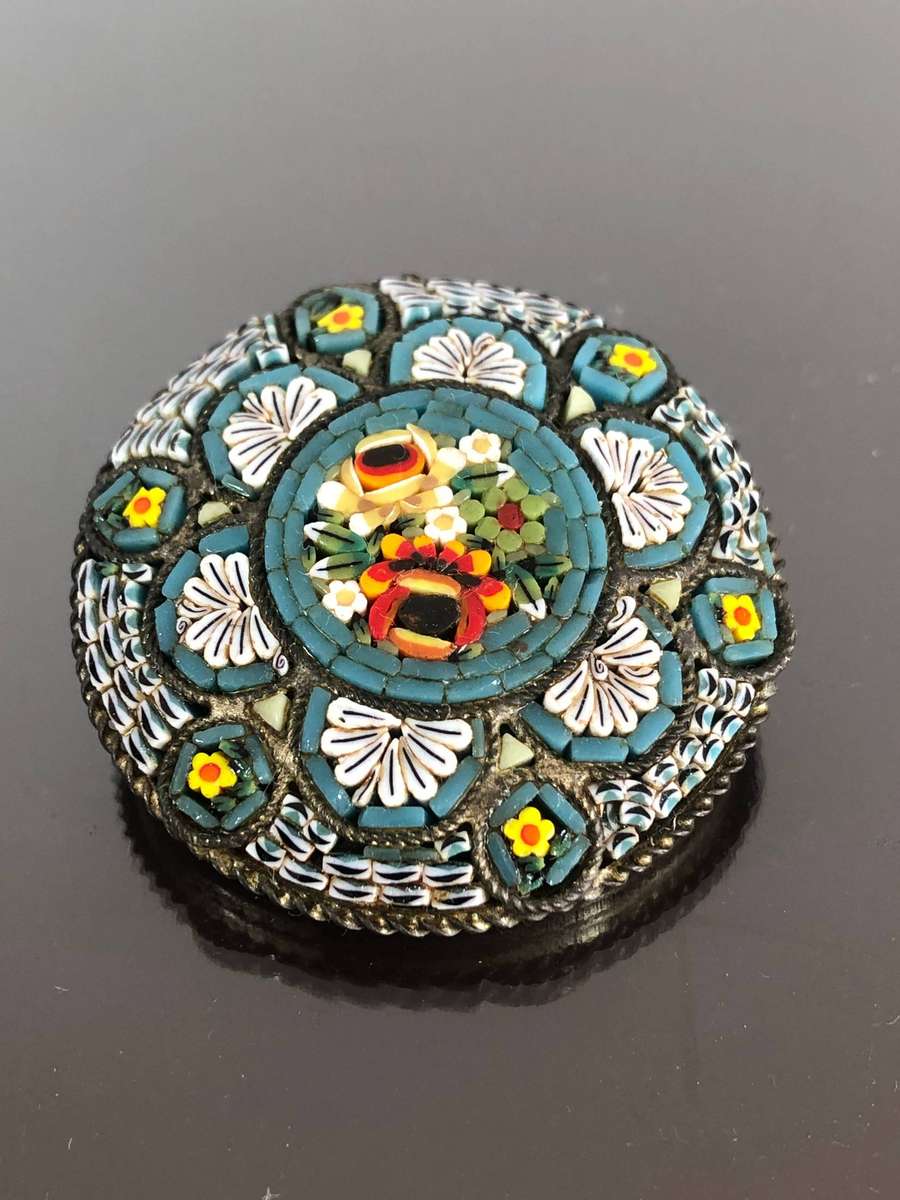 A Colouful Italian Micro Mosaic Pin Brooch
