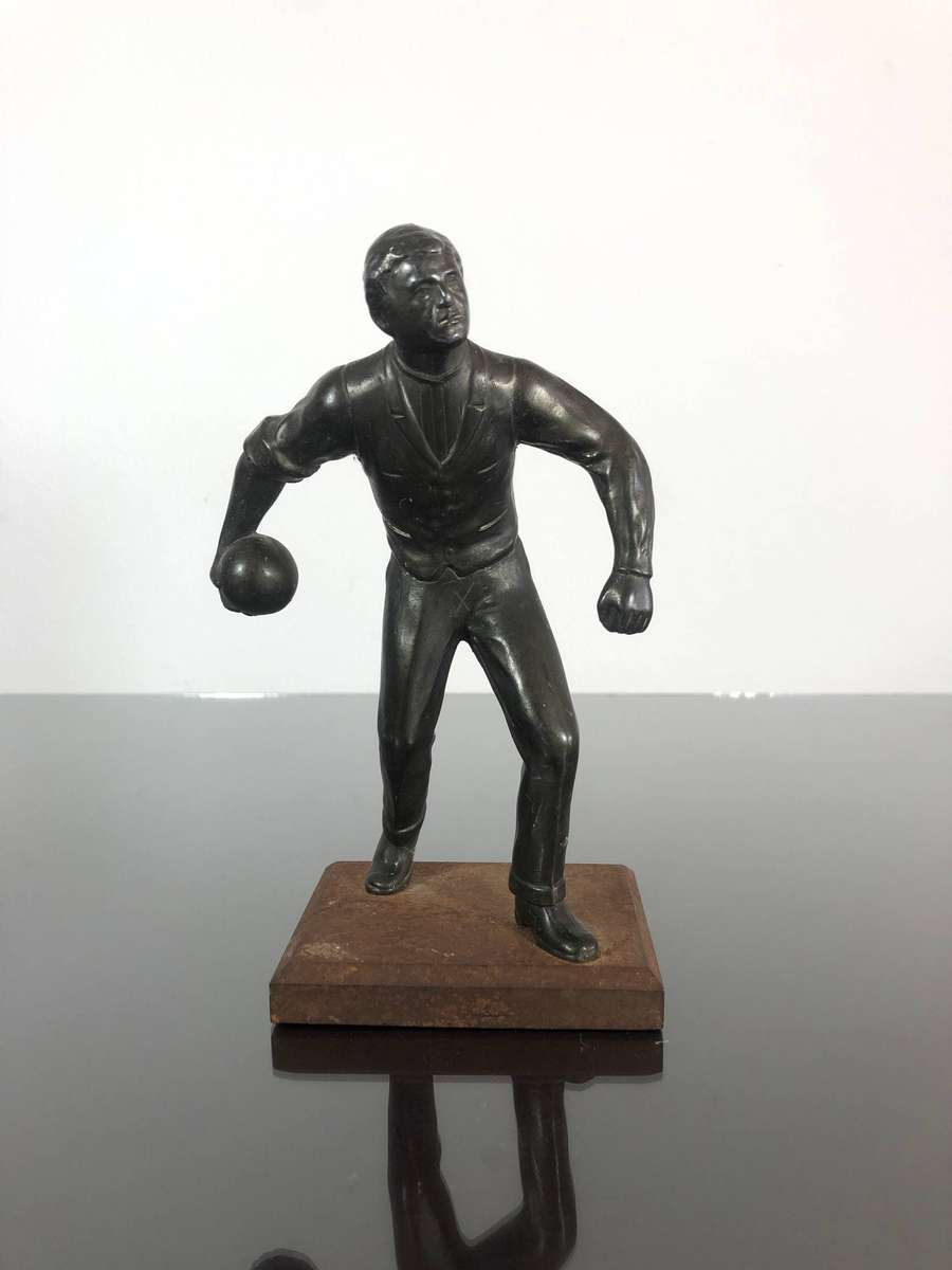 Art Deco Period Spelter Sculpture of Bowler on Solid Steel Base