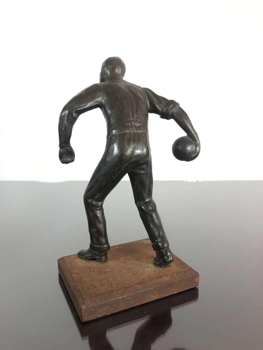Art Deco Period Spelter Sculpture of Bowler on Solid Steel Base