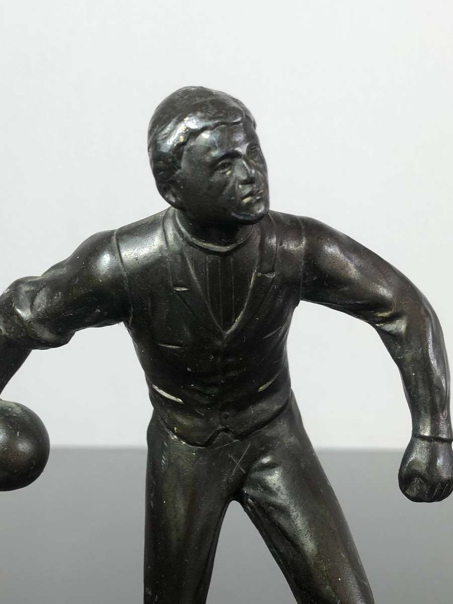 Art Deco Period Spelter Sculpture of Bowler on Solid Steel Base