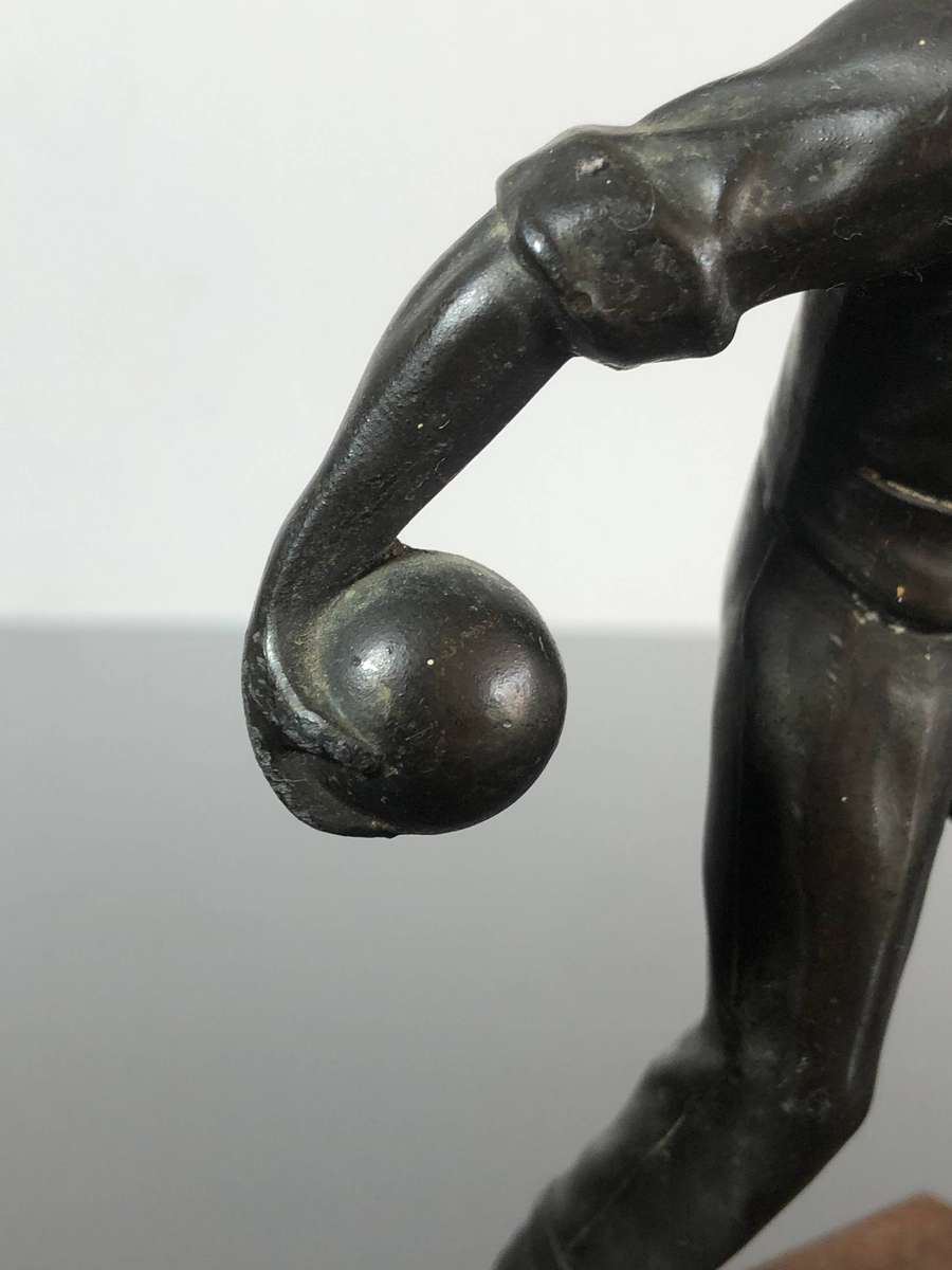 Art Deco Period Spelter Sculpture of Bowler on Solid Steel Base