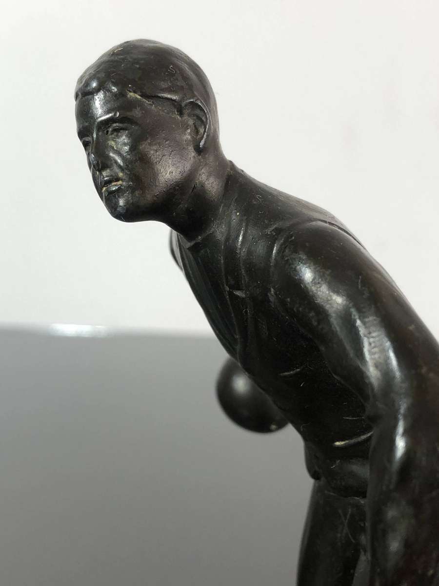 Art Deco Period Spelter Sculpture of Bowler on Solid Steel Base