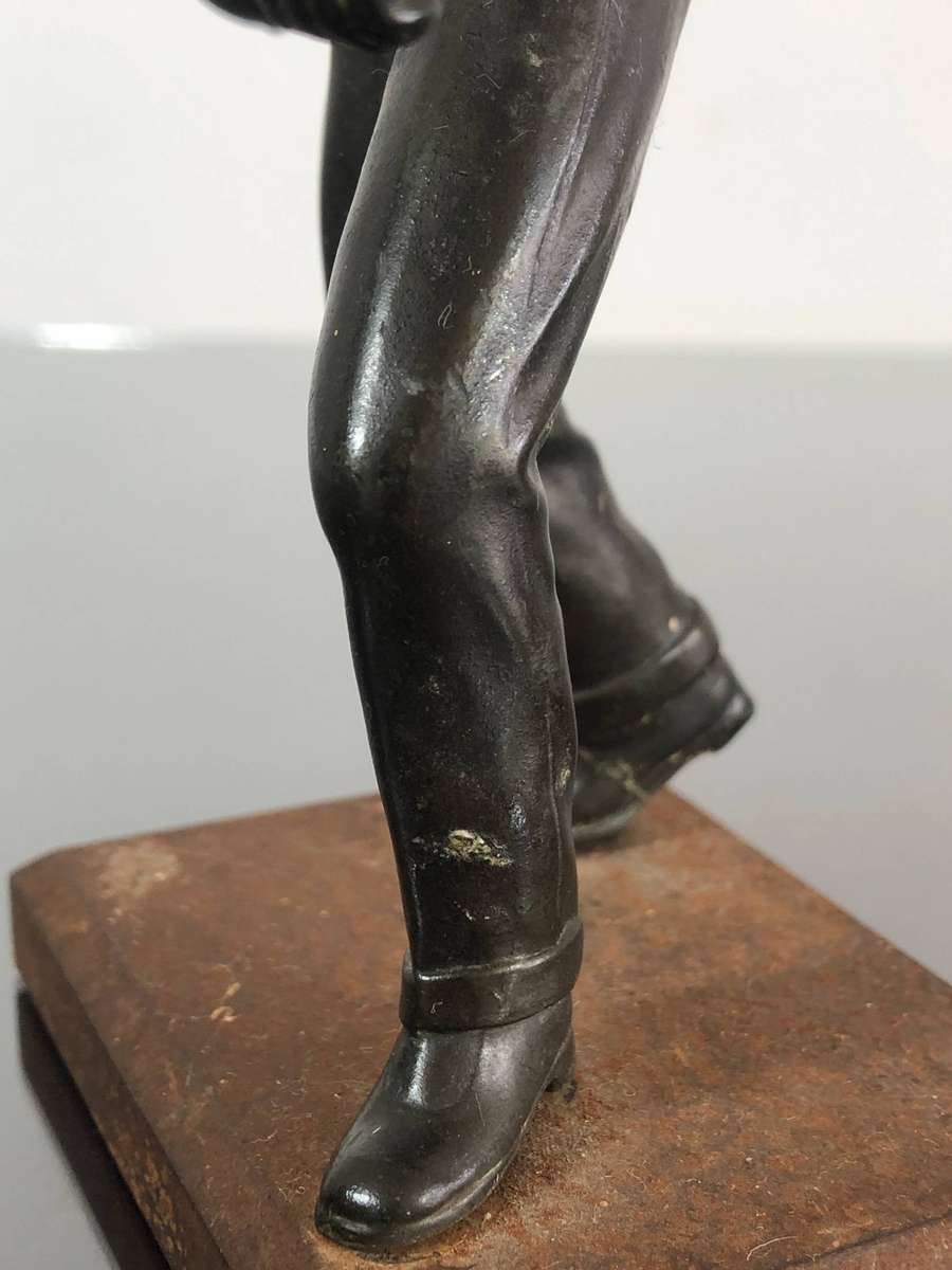 Art Deco Period Spelter Sculpture of Bowler on Solid Steel Base