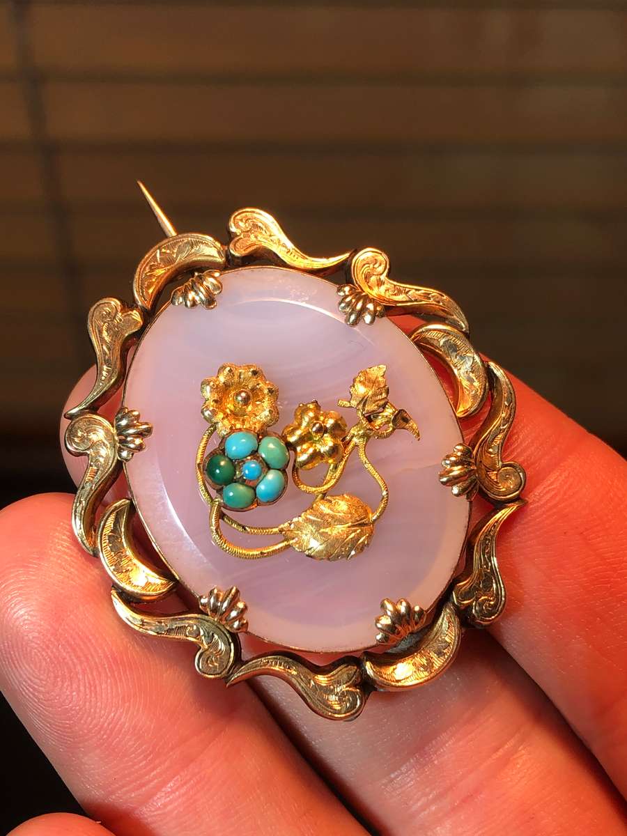 Antique Victorian Chalcedony Forget me Not Brooch