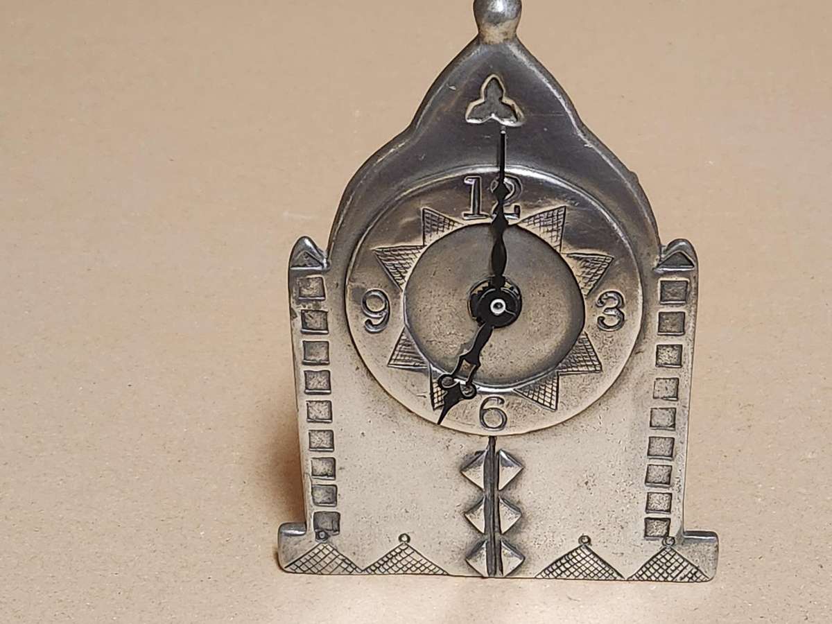 Vintage Carrol Boyes Functional Art Early Design Pewter Mantle Clock