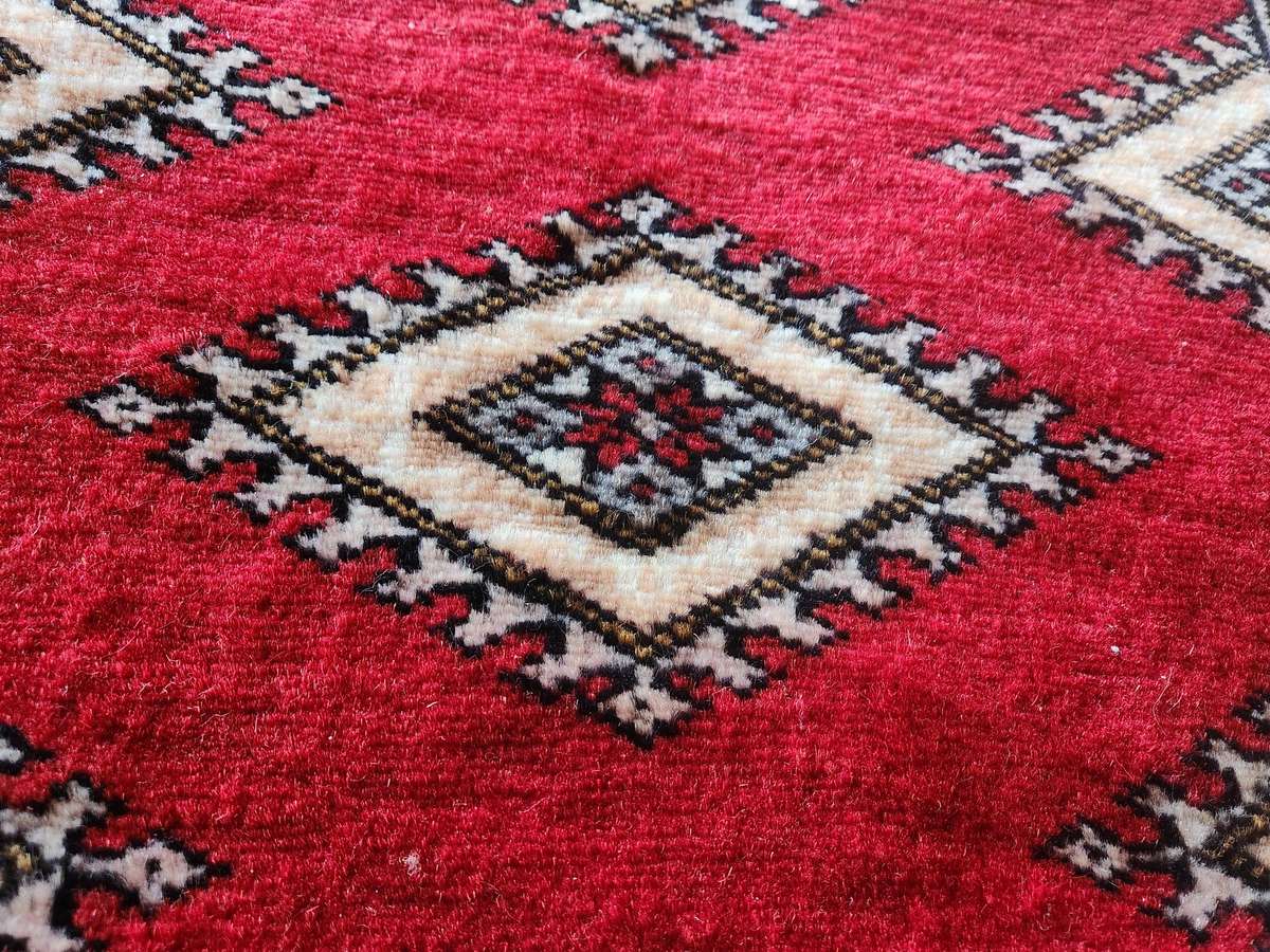 VINTAGE PURE WOOL HAND KNOTTED PERSIAN PRAYER CARPET WITH VIVID COLOURS