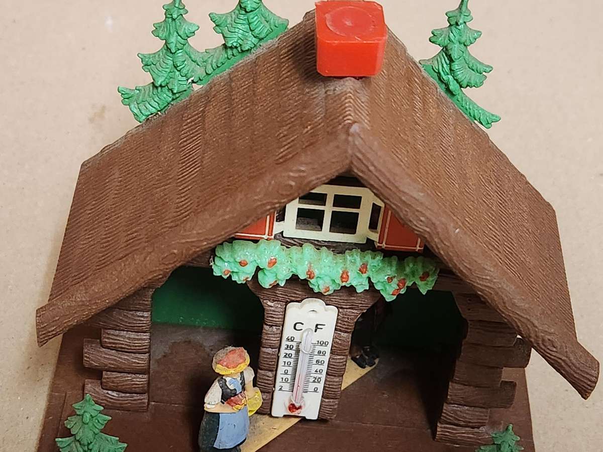 VINTAGE GERMAN WEATHER HOUSE WITH A THERMOMETER