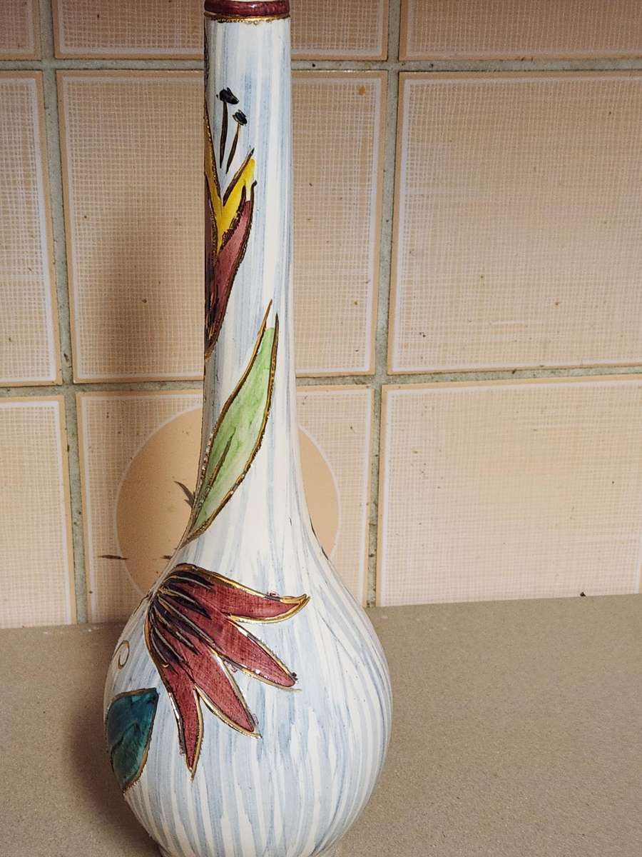RARE FIND! 20th CENTURY ROUGE FONTAINE BAUDOUR CERAMIQUE BOTTLE-NECK VASE