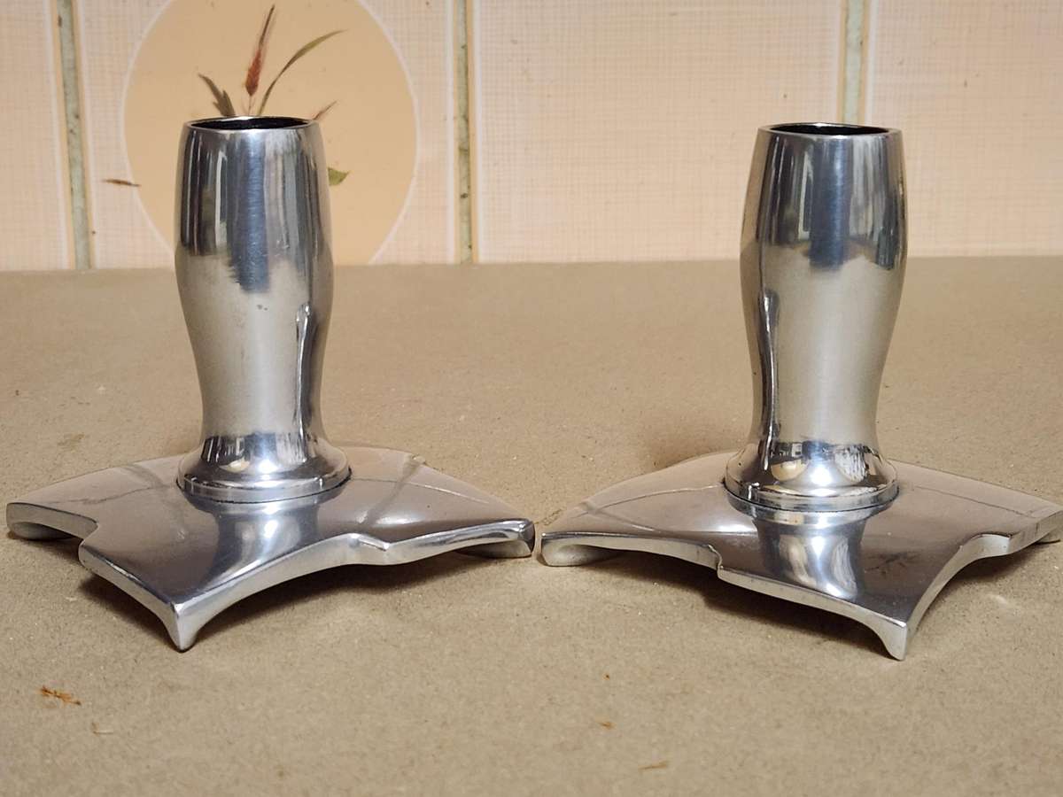 BEAUTIFUL CARROL BOYES FUNCTIONAL ART PEWTER CANDLE HOLDERS