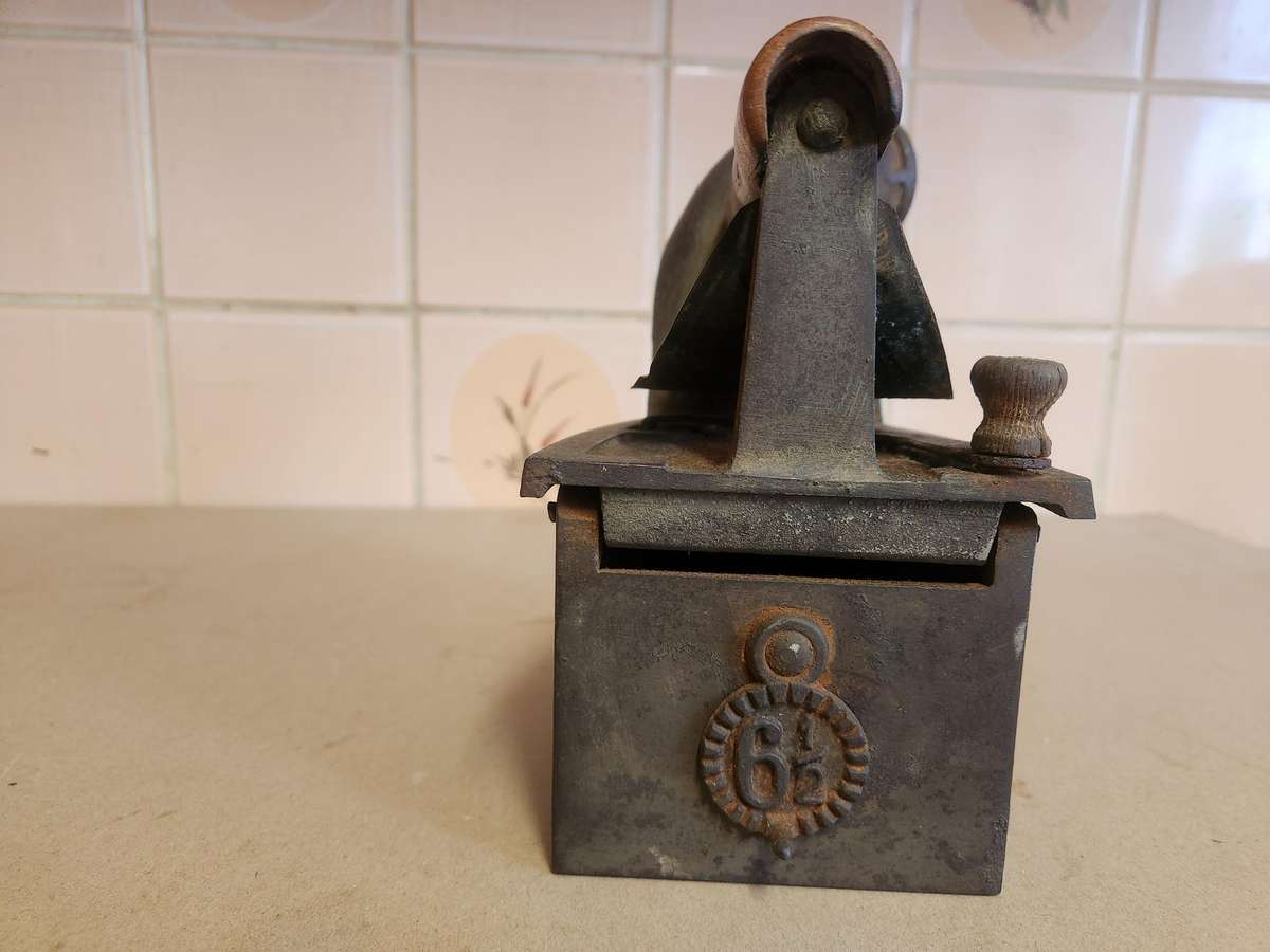 Antique cast iron charcoal sad iron with funnel