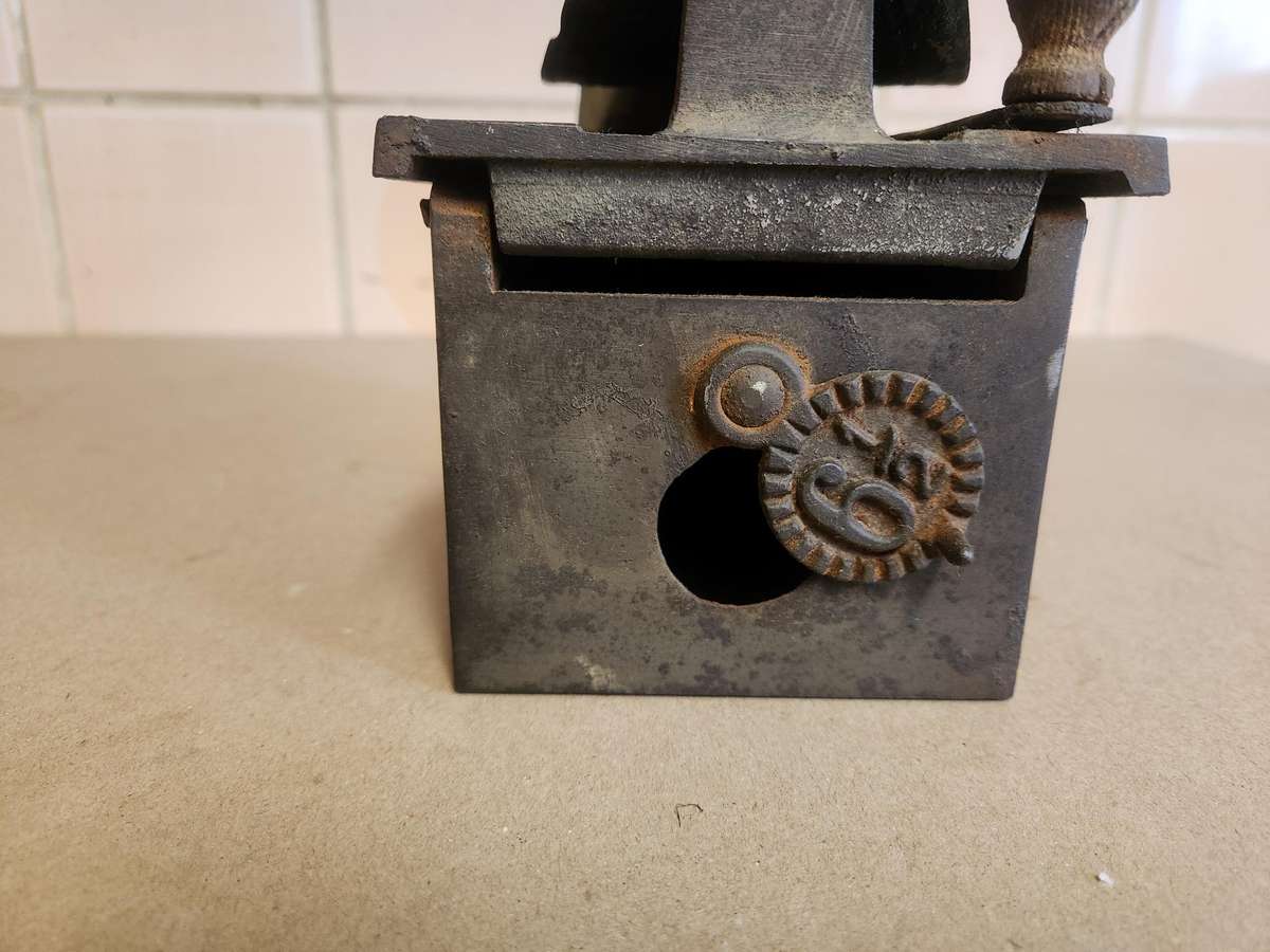 Antique cast iron charcoal sad iron with funnel