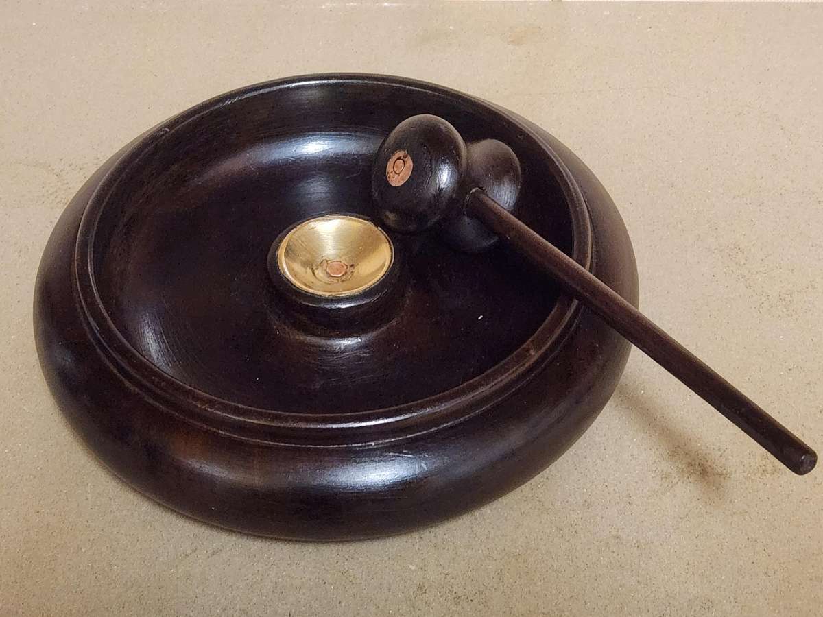 AWESOME DARK WOOD AND BRASS CENTRE NUTCRACKER