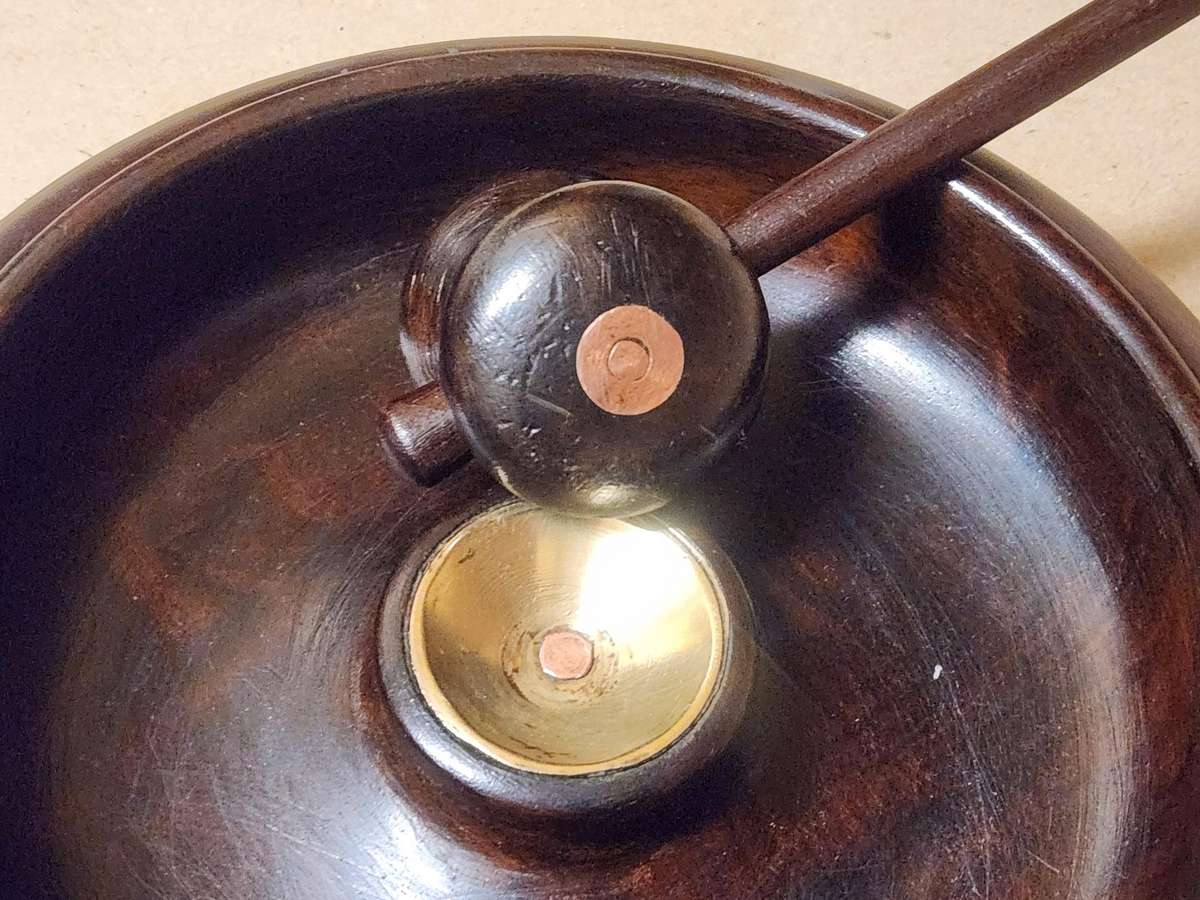 AWESOME DARK WOOD AND BRASS CENTRE NUTCRACKER