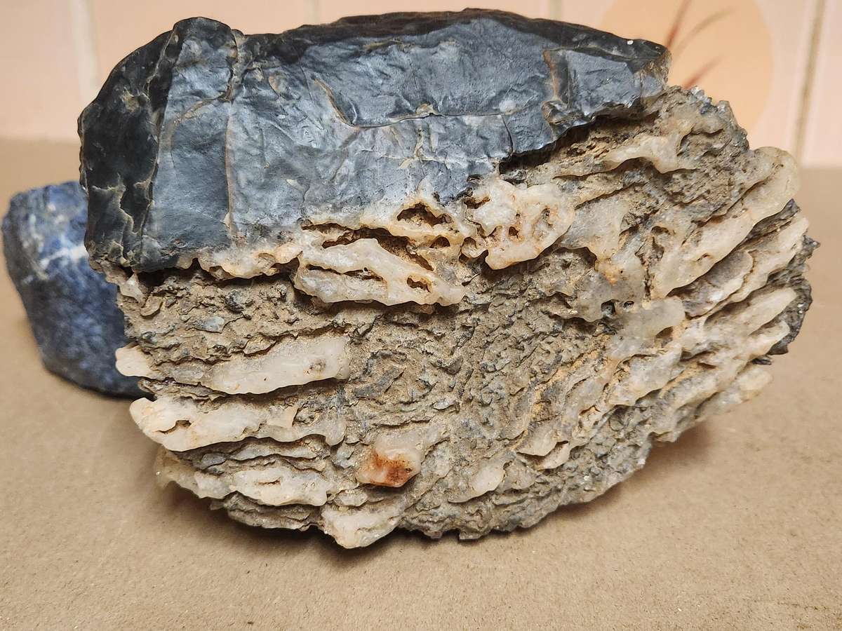 TWO STUNNING RAW MINERAL GEOLOGICAL SPECIMENS, SODALITE AND UNKNOWN