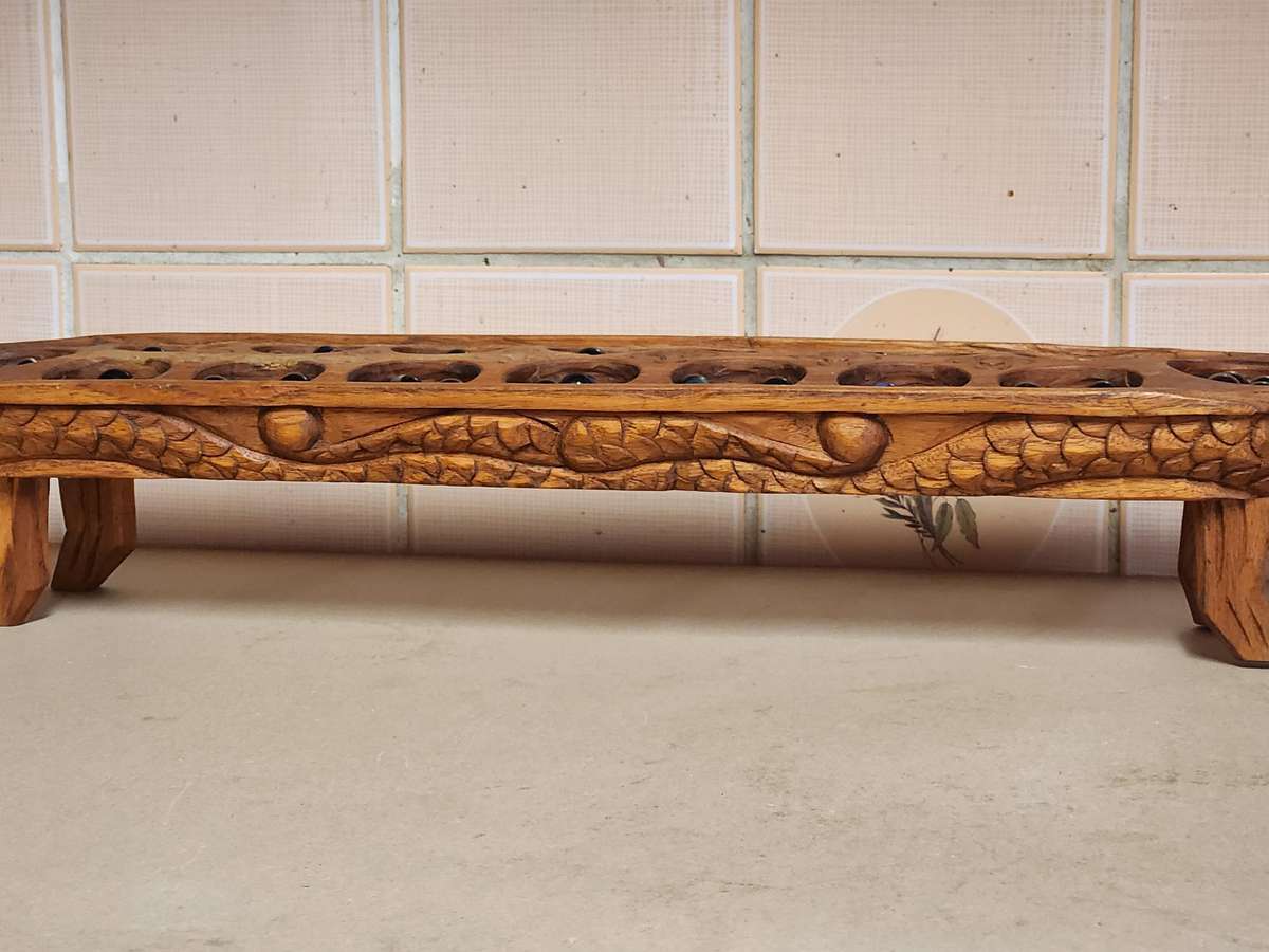 Vintage Hand Carved Wooden Dragon Mancala Board Game