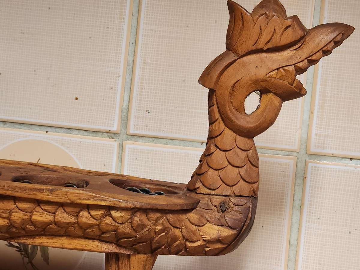 Vintage Hand Carved Wooden Dragon Mancala Board Game