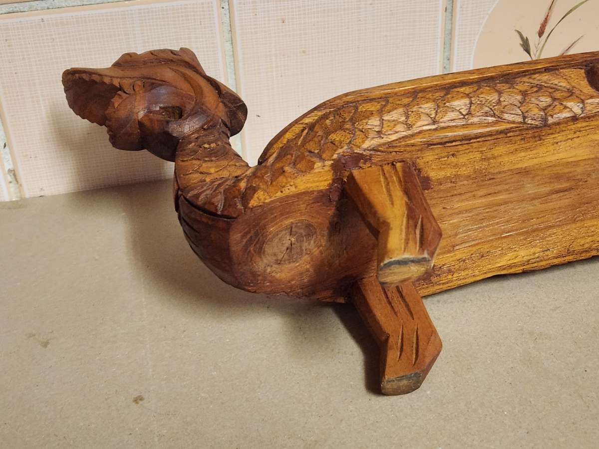 Vintage Hand Carved Wooden Dragon Mancala Board Game