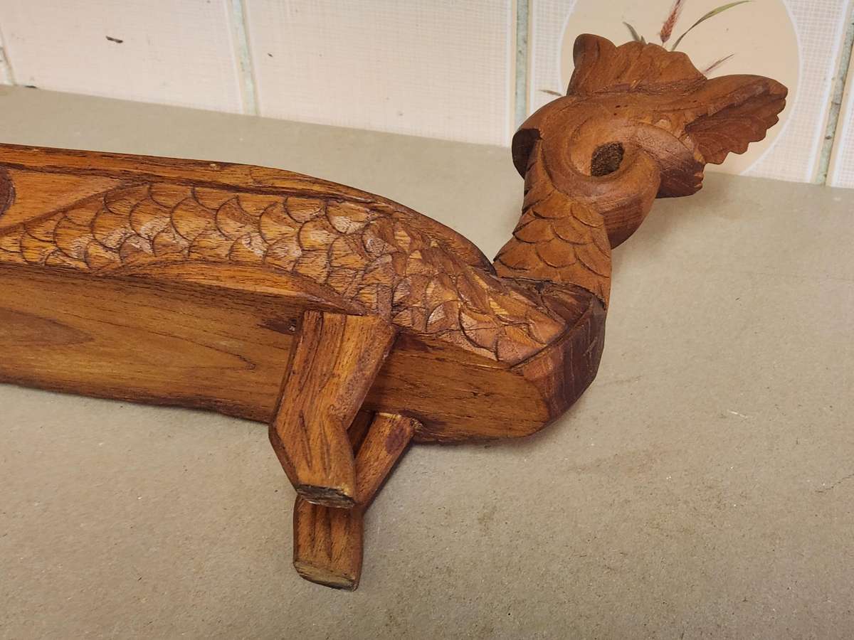 Vintage Hand Carved Wooden Dragon Mancala Board Game