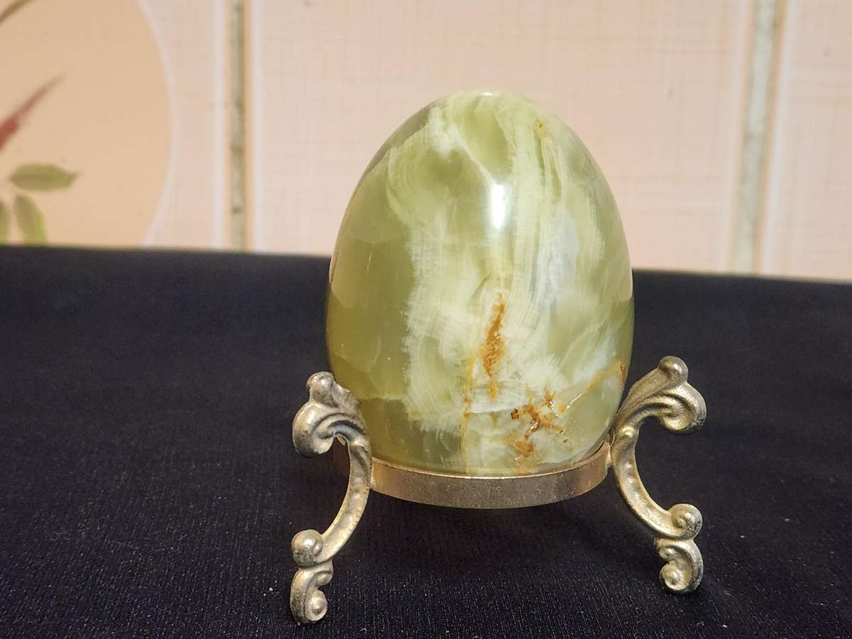 Beautiful Onyx Gemstone Egg on a Custom Made Brass Stand