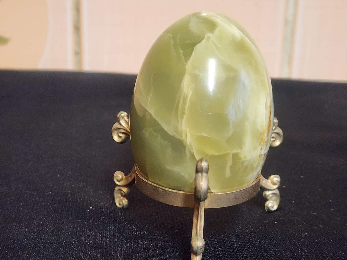 Beautiful Onyx Gemstone Egg on a Custom Made Brass Stand