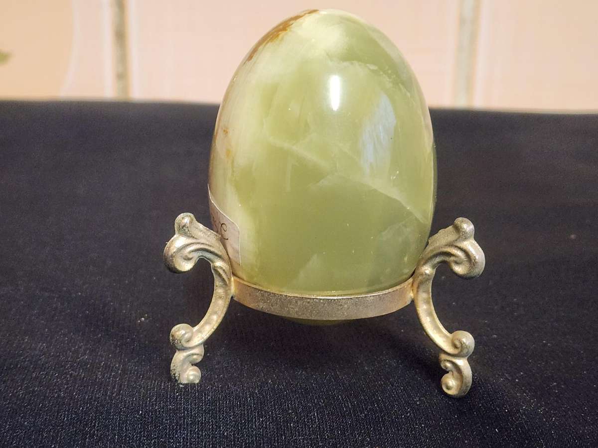 Beautiful Onyx Gemstone Egg on a Custom Made Brass Stand