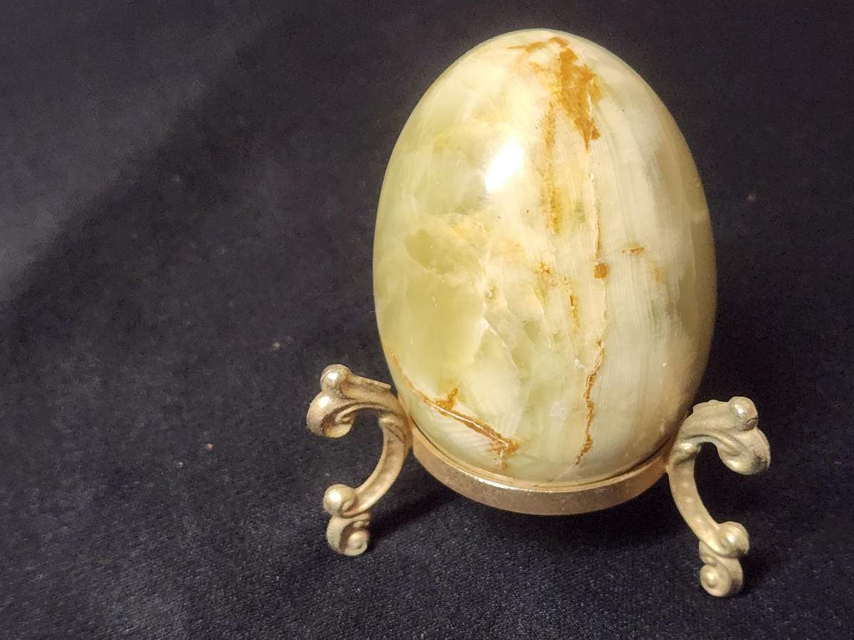 Beautiful Onyx Gemstone Egg on a Custom Made Brass Stand