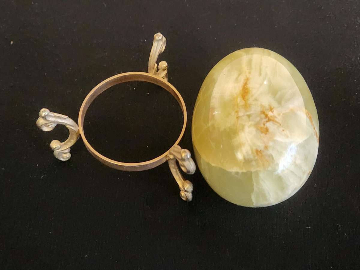 Beautiful Onyx Gemstone Egg on a Custom Made Brass Stand