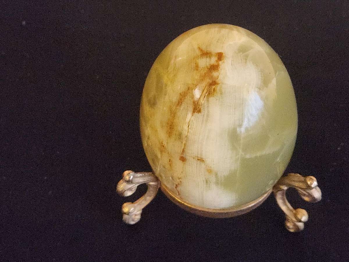 Beautiful Onyx Gemstone Egg on a Custom Made Brass Stand