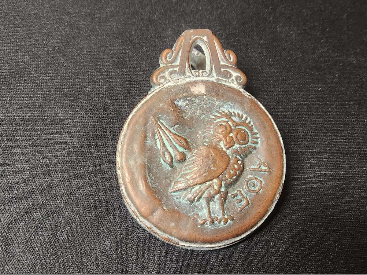 1940s OWL OF ATHENA PARTHENON BRONZE GREEK LETTER CLIP