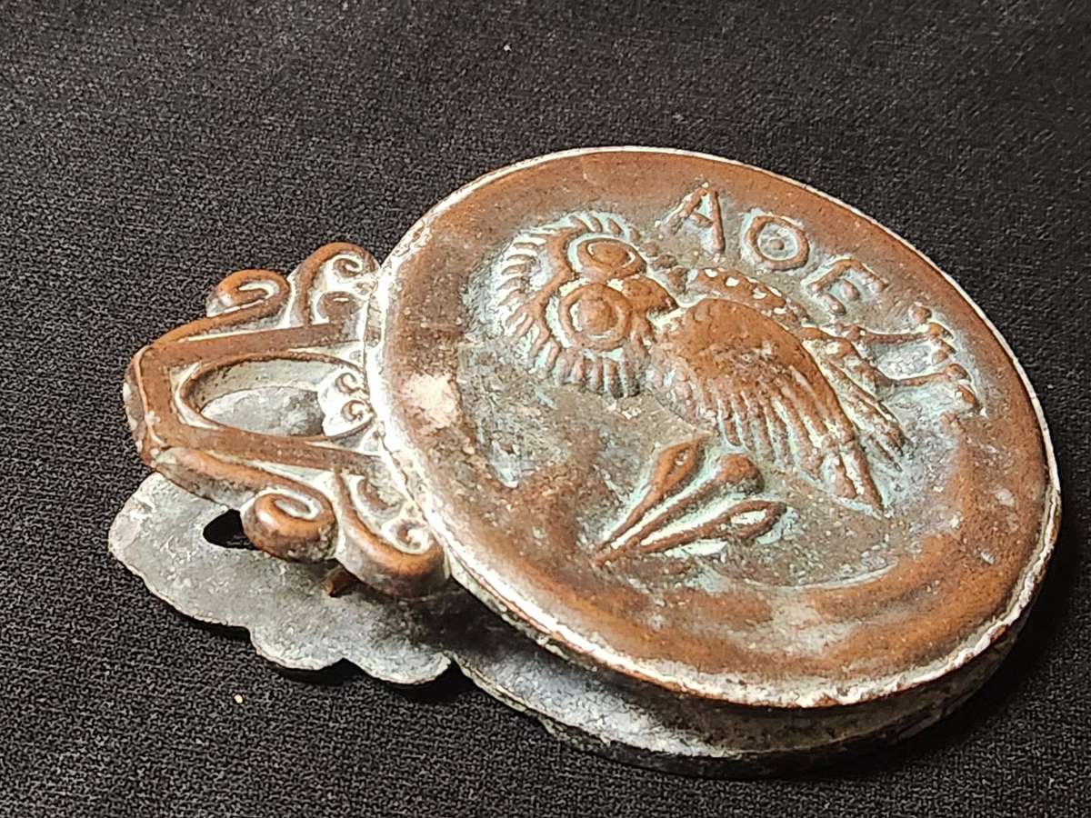 1940s OWL OF ATHENA PARTHENON BRONZE GREEK LETTER CLIP