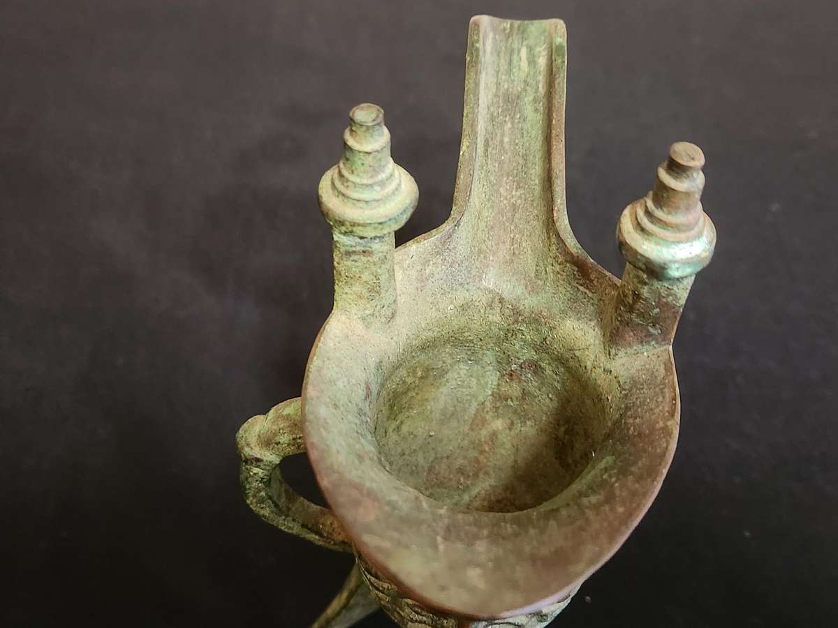 Antique Chinese Bronze Jue Tripod Wine Vessel