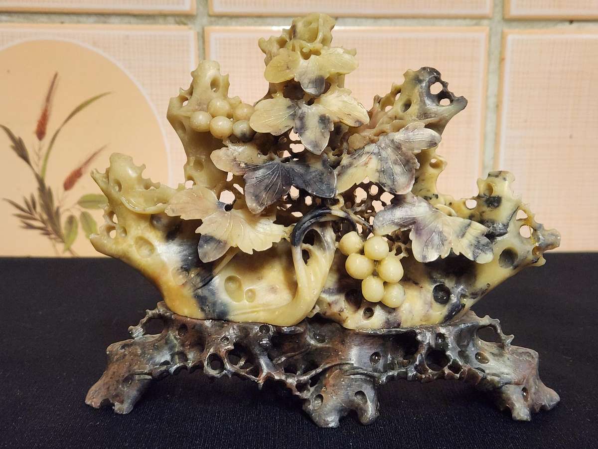 HAND CARVED CHINESE NATURAL SOAPSTONE SCULPTURE 1 OF 3