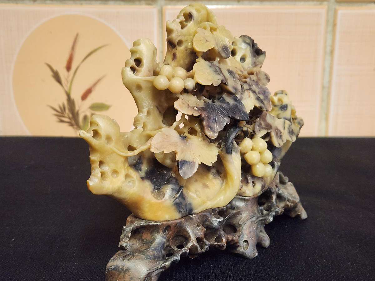 HAND CARVED CHINESE NATURAL SOAPSTONE SCULPTURE 1 OF 3