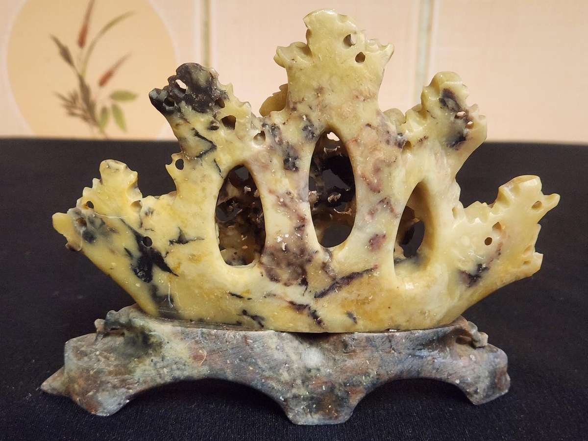 HAND CARVED CHINESE NATURAL SOAPSTONE SCULPTURE 1 OF 3