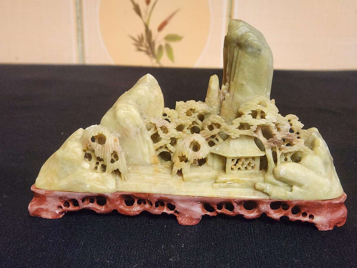 HAND CARVED CHINESE NATURAL SOAPSTONE SCULPTURE 2 OF 3