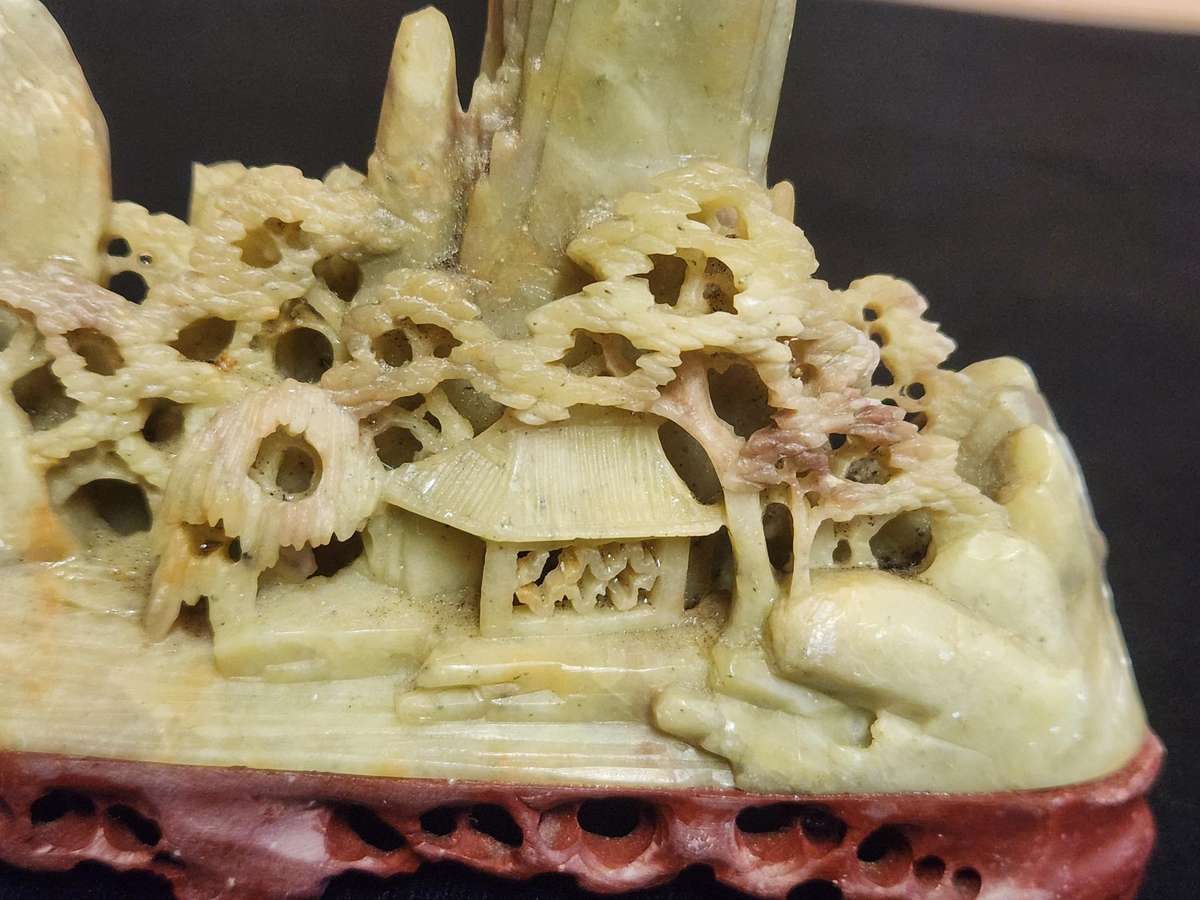 HAND CARVED CHINESE NATURAL SOAPSTONE SCULPTURE 2 OF 3