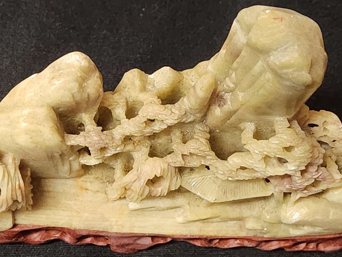 HAND CARVED CHINESE NATURAL SOAPSTONE SCULPTURE 2 OF 3