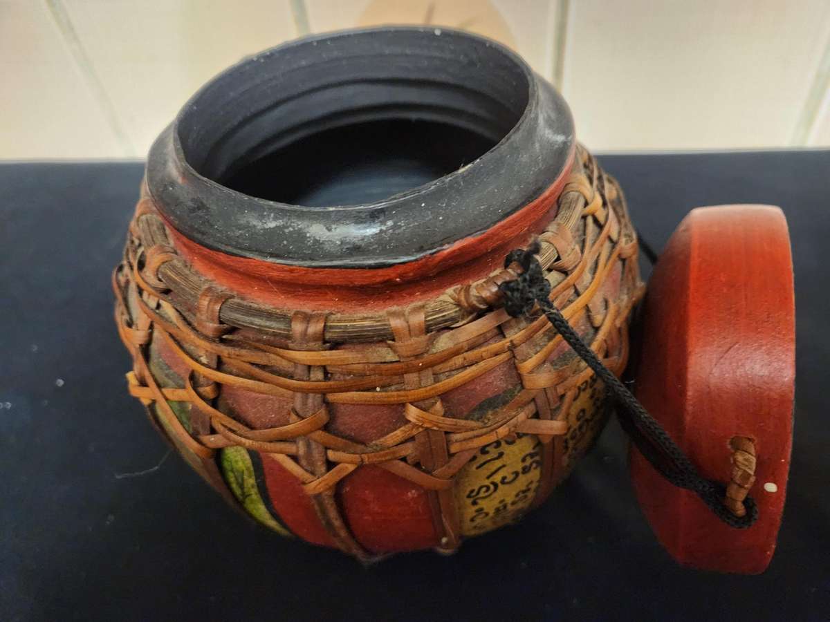 VINTAGE THAILAND BAMBOO RICE BUCKET 1 OF 2