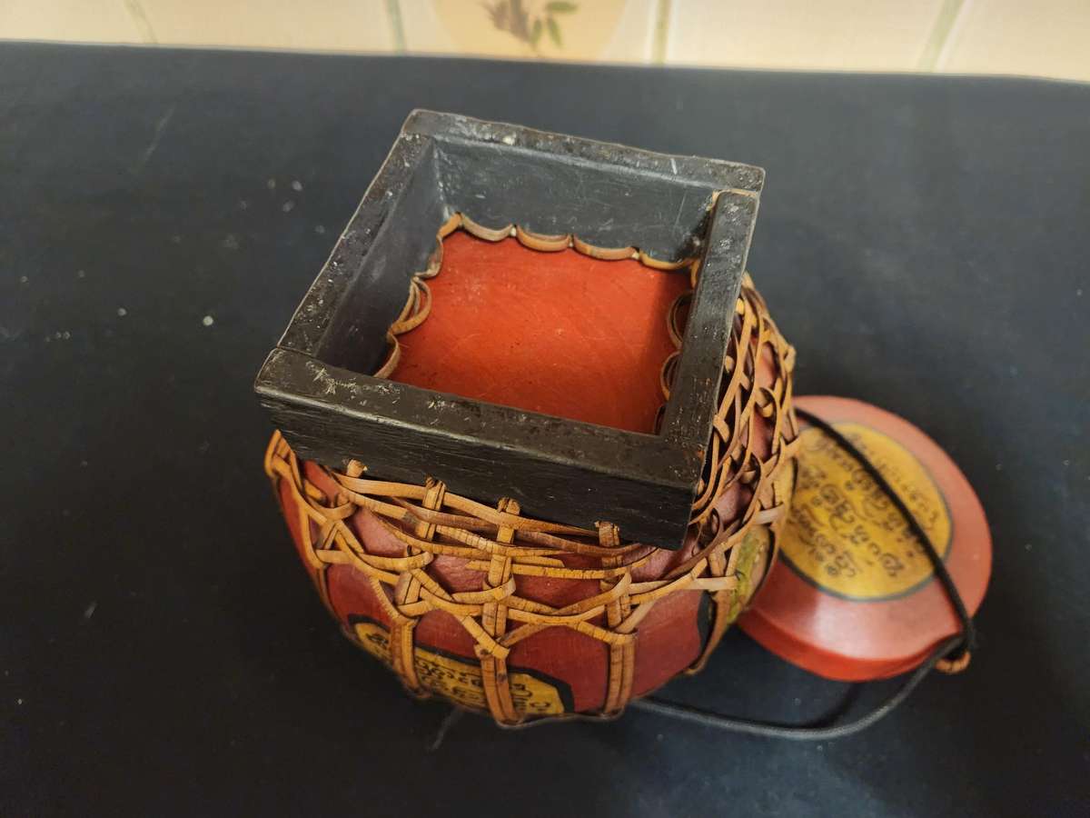 VINTAGE THAILAND BAMBOO RICE BUCKET 1 OF 2
