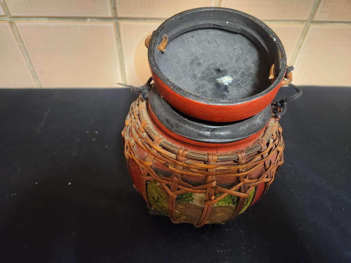 VINTAGE THAILAND BAMBOO RICE BUCKET 1 OF 2