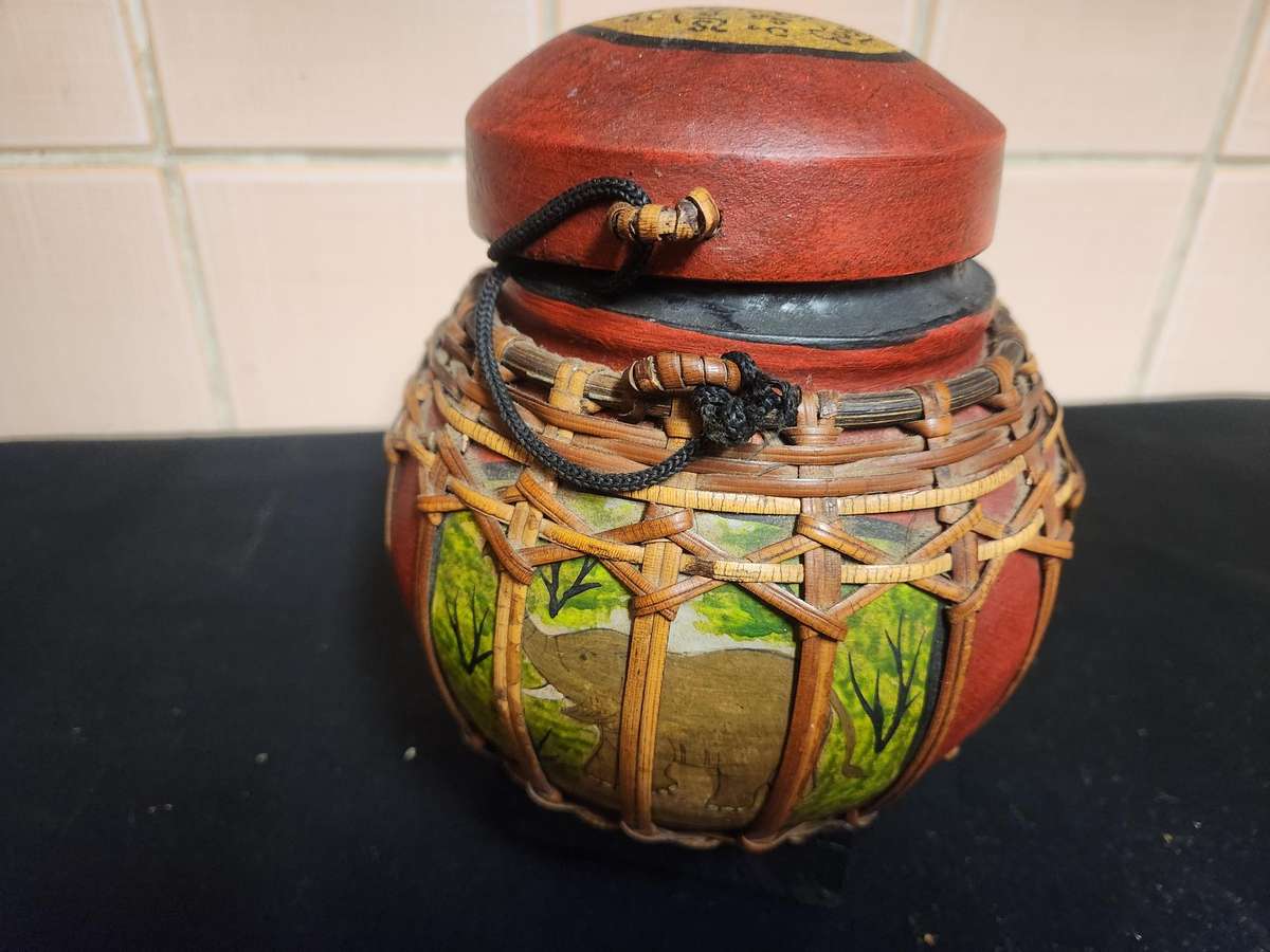 VINTAGE THAILAND BAMBOO RICE BUCKET 2 OF 2