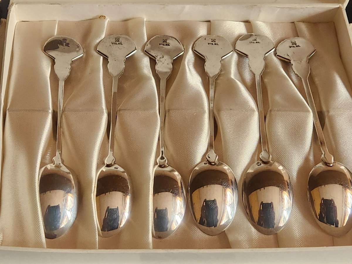 ATAAHUA STERLING SILVER AND PAUA SHELL INLAY COFFEE SPOON SET