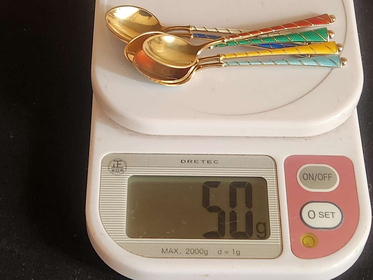 DANISH GILT STERLING SILVER AND ENAMEL COFFEE SPOON SET