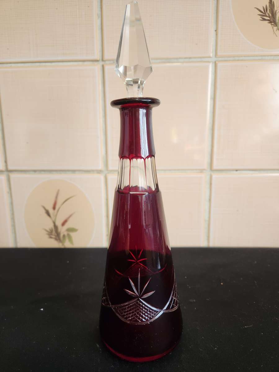 DARK AMETHYST BOHEMIAN CUT GLASS CRYSTAL DECANTER