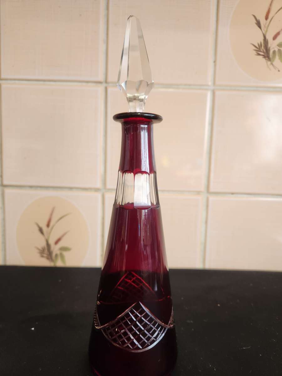 DARK AMETHYST BOHEMIAN CUT GLASS CRYSTAL DECANTER