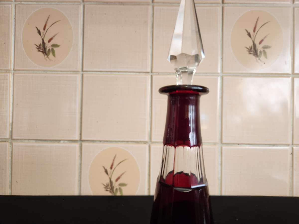 DARK AMETHYST BOHEMIAN CUT GLASS CRYSTAL DECANTER